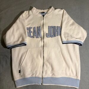 Sean John white and blue zip-up sweater‎ 2XL